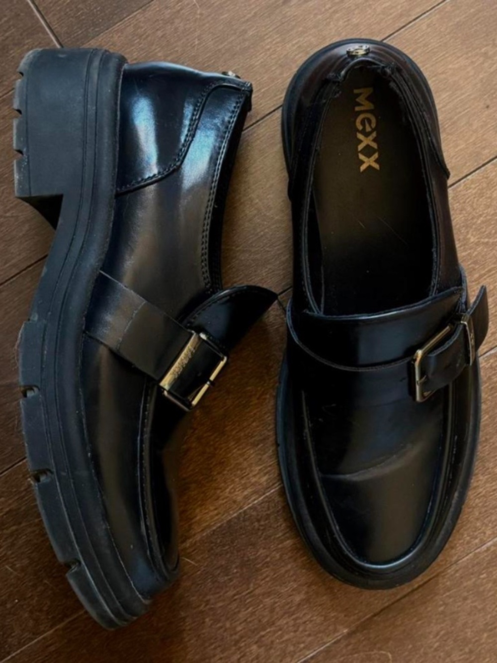 Black Mexx Buckle Platform Leather Loafers